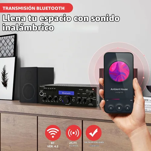 Vista 5 de Amplificador estéreo Pyle con Bluetooth y Radio AM/FM MP3/USB/AUX 200 W (pda5bu)