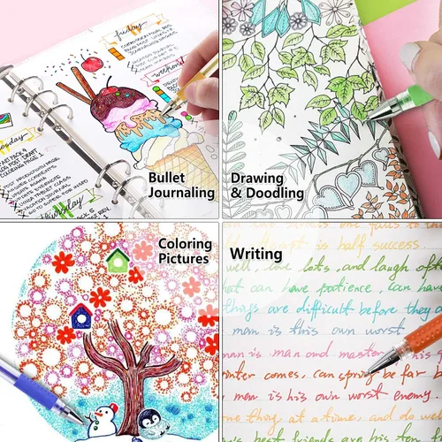 Vista 6 de Lelix Bolígrafos de gel, paquete de 120 bolígrafos de gel, 60 colores únicos con 60 recambios para adultos, libros de colorear, dibujo, garabatos