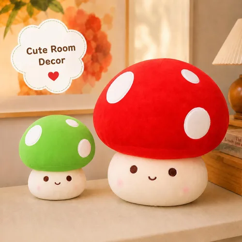 Vista 3 de Almohada de felpa de hongos verdes de 14 pulgadas, bonita decoración de hongos grandes, peluche de peluche, juguete suave regalo para niñas, niños