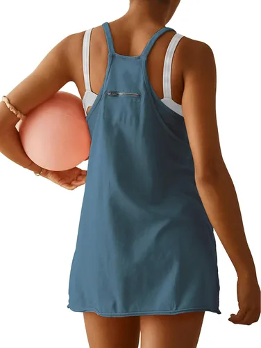 Vista 2 de Vestido atlético para mujer con pantalones cortos incorporados, mini vestido de entrenamiento deportivo para golf, verano 2024