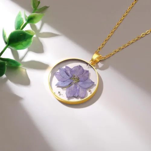Vista 90 de Forget-Me-Not and Queen Anne's Lace Pressed Wildflower Necklace Birth Month Real Flower Necklace Gold/Silver Pressed Flower Jewelry