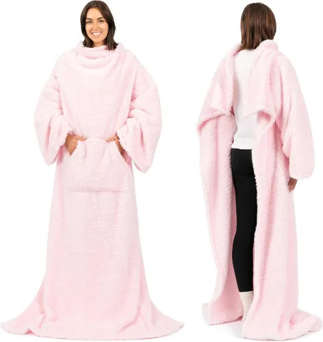 Vista 10 de PAVILIA Manta Esponjosa con Mangas para Adultos, Manta Vestible de Felpa Suave y Difusa, Forro Polar Sherpa con Mangas y Bolsillo, Regalos Cálidos
