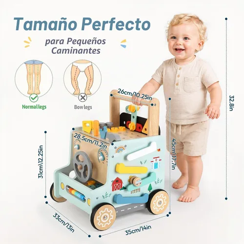 Vista 2 de Andador de madera para bebé con herramientas de banco de juguetes para Centro de actividades Montessori 9 en 1 juguete para niños que aprenden a