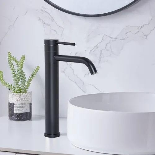 Vista 6 de Hotis Grifo de Fregadero Tipo Vasija Negro, Grifo Alto de Baño para Fregadero de 1 Agujero, Cuerpo Giratorio 360° Grifo de Una Sola Manija