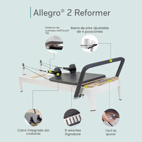 Vista 5 de Balanced Body Allegro 2 Pilates Reformer, equipo de ejercicio de pilates, equipo de entrenamiento para el hogar o estudio