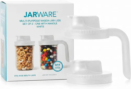 Vista 12 de Jarware 82686 - Juego de 2 tapas de boca ancha con boquilla para tarro de masón, color negro