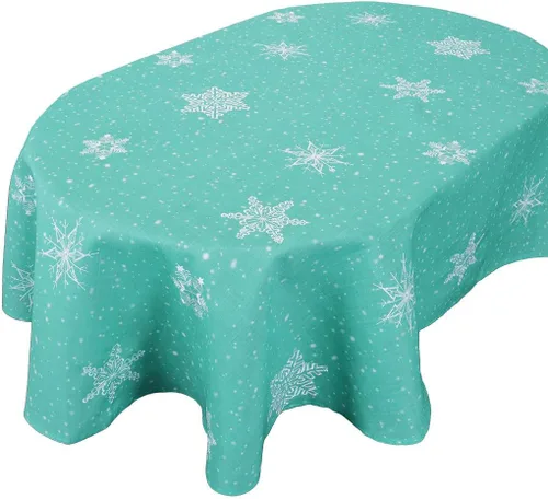 Vista 6 de Mantel bordado de copos de nieve para Navidad (azul claro, redondo de 70 pulgadas)