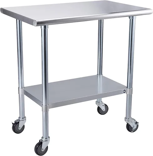 Vista 74 de ROCKPOINT Mesa de acero inoxidable para preparación y trabajo, 14x24 pulgadas; mesa de cocina comercial de metal NSF resistente con estante inferior