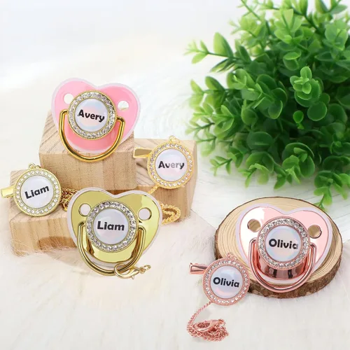 Vista 2 de Chupete personalizado con nombre, juego de chupete personalizado con caja de regalo, chupete de lujo con cristales brillantes, regalo ideal
