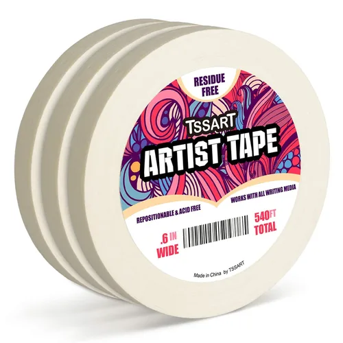 Vista 9 de Paquete de 3 cintas blancas para artistas, cinta adhesiva para dibujar, acuarela, pintura, lienzo, enmarcado, sin ácidos, 0.2 pulgadas de ancho