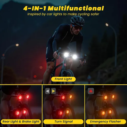 Vista 2 de Sistema de luces inteligentes para bicicleta: luz trasera, faro y señal de giro, luz de bicicleta delantera y trasera de sincronización