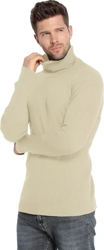 Vista 2 de Amussiar Men's Turtleneck Sweater Slim Fit Cotton Knitted Pullover Sweater Casual Lightweight Long Sleeve Top Beige