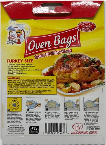 Vista 2 de Home Select Bolsas para horno Big Chef sin BPA, tamaño pavo – 2 piezas, desechables, de plástico de una sola capa, parte superior plegable
