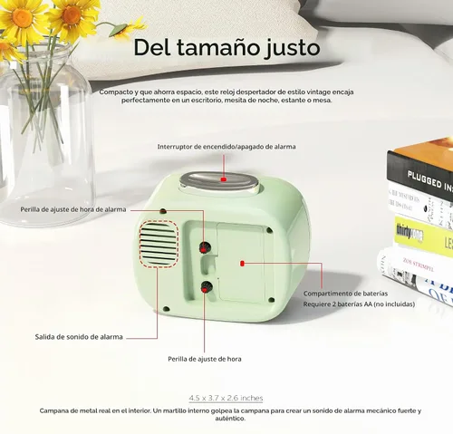 Vista 7 de AYRELY® Reloj despertador analógico de 4,5 "para personas que duermen Verde