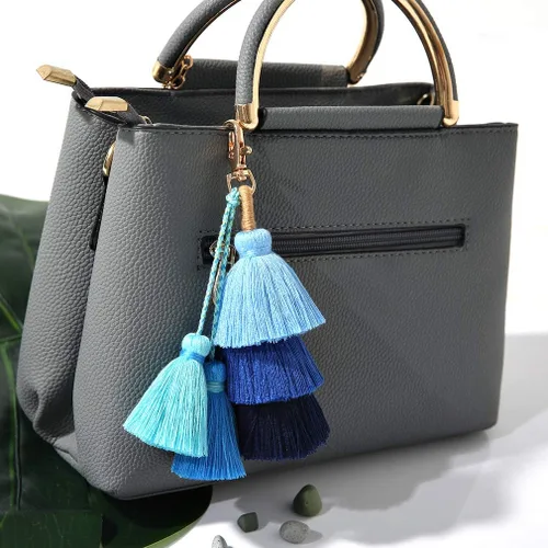 Vista 6 de Llavero colorido con borla para bolso Bohemia hecha a mano con flecos bonitos llaveros para mujeres, bolso y bolso