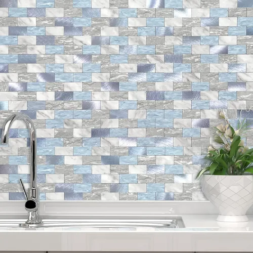 Vista 8 de VAOVI Azulejos de cocina para despegar y pegar para salpicaduras de metro autoadhesivos, adhesivos de pared para baño (10 hojas, Marrón Oro)