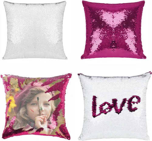 Vista 16 de Paquete de 2 fundas de almohada de lentejuelas sublimadas de 16 x 16 pulgadas, fundas de almohada reversibles con purpurina para regalos
