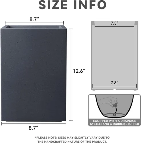 Vista 2 de Kante Macetas rectangulares de hormigón de 12.6 pulgadas de alto, macetas ligeras para interiores y exteriores con orificio de drenaje y tapón
