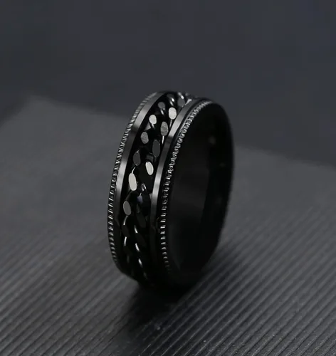 Vista 3 de ORAZIO Stainless Steel Fidget Ring Black Spinner Ring For Men Women Anxiety Stress Relieving Spinning Ring Cool Male Spin Ring Men Wedding