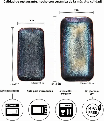 Vista 2 de Juego de platos de porcelana para cena, juego de 2, para fruta, postre, plato para aperitivos, pan, cupcake, ensalada - Apto para microondas Esmalte