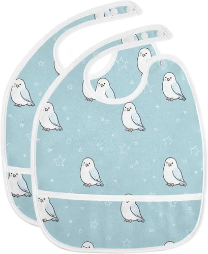 Vista 2 de Absorbent Baby Drooling Bibs with Button Snap 2 Pack Teething Feeding Cute Animal Hawk Star Pastel Blue baberos para nino paquete