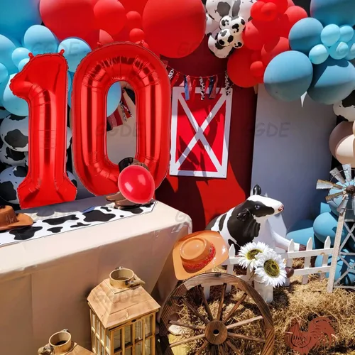 Vista 3 de Globos rojos de 40 pulgadas con números de Mylar para decoración de fiesta de cumpleaños número 10 Globos digitales de helio, 10 suministros