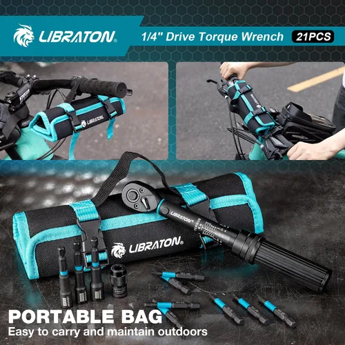 Vista 7 de LIBRATON - Llave dinamométrica para bicicleta de 1/4", 2-14 Nm, llave dinamométrica de engranaje de 72 dientes 0.1 Nm Micro Click Torque Wrench