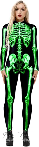 Vista 27 de Honeystore - Enterizo para disfraz de esqueleto para mujer, para Halloween, malla entera, leotardo, para cosplay Color06