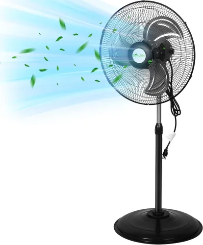 Vista 16 de hykolity Ventilador oscilante de pedestal de alta velocidad de 18 pulgadas con 3 velocidades, ventilador de metal resistente de 3850 CFM con aspas