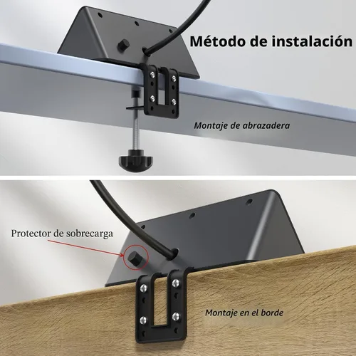 Vista 4 de Regleta de alimentación de montaje en borde para mesita de noche con puertos USB-C, protector de sobretensiones de mesa, abrazaderas de escritorio