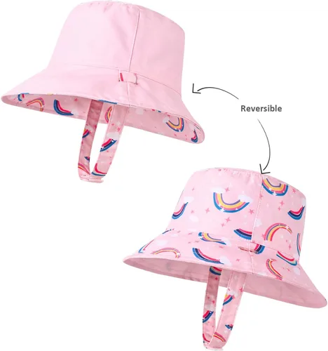 Vista 3 de Sombrero de sol ajustable para bebé niña con protección solar UPF 50+, sombrero de sol de ala ancha, sombrero de playa para niña