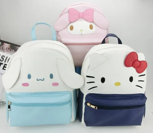 Vista 7 de Mochila Kawaii Anime Cute Mini Cartoon Bag My Melody Mochila Bolso PU Kuromi Schoolbags (azul), Blanco, Classic