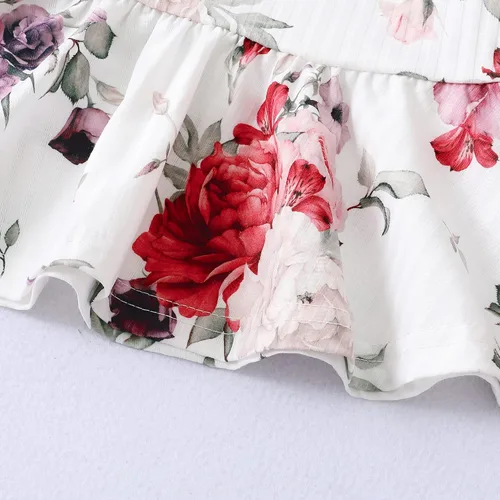 Vista 5 de XUANHAO Conjunto de 2 piezas de pantalones de mezclilla para niñas pequeñas parte superior floral con volantes pantalones de mezclilla rasgados