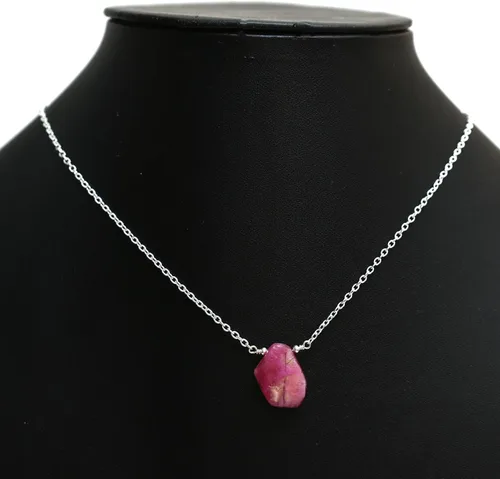 Vista 4 de Gempires Collar con Colgante de Cristal de Rubí Natural en Bruto Piedra Natal de Julio Joyería Hecha a Mano Hipoalergénica 18 Pulgadas Plateado