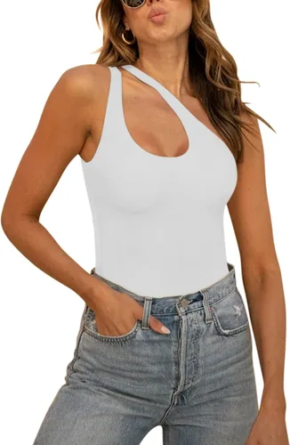 Vista 13 de REORIA Butsmooth® - Tops de Body Tank sin mangas con escote pronunciado sexy de un hombro con espalda descubierta en V para salir, de moda