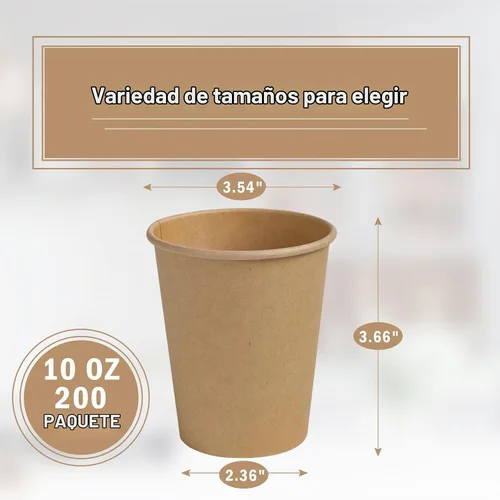 Vista 2 de Lamosi 200 paquete de tazas de papel kraft de 10 onzas, tazas de café de papel desechables marrones, tazas sin blanquear para bebidas