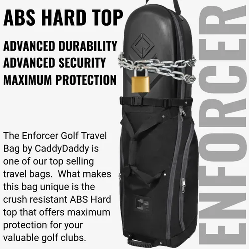 Vista 2 de CaddyDaddy Enforcer Golf Travel Bag Crush Resistant Hard Top Protection 18 Month Full Replacement Coverage, Durable Thick Nylon Wheels Lockable XL