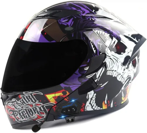 Vista 22 de Casco modular Bluetooth para motocicleta, aprobado por DOT, abatible, de cara completa, integrado, antivaho, doble visera, casco para motocicleta
