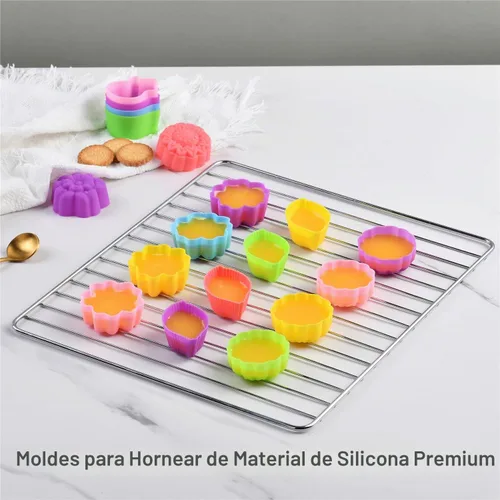 Vista 2 de 36 forros de silicona para cupcakes, tazas para hornear con múltiples formas de flores, moldes de silicona reutilizables de tamaño mini de 2 pulgadas