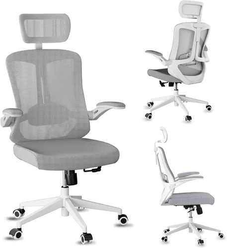 Vista 14 de Silla de oficina de malla, ergonómica con soporte lumbar, color negro, estilo moderno, respaldo de malla, bloqueo de inclinación de 90-135