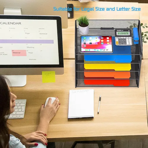 Vista 7 de Organizador de papel legal/A4 de 5 niveles, soporte para bandeja de papel para escritorio, soporte de archivos/clasificador, carpetas de archivos