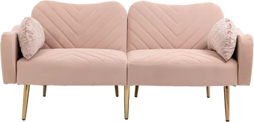 Vista 10 de HomSof Sofá moderno de dos plazas verde oliva para sala de estar con pies de metal y 2 almohadas