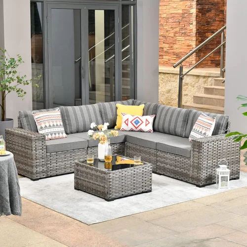 Vista 30 de HOOOWOOO Outdoor Patio Sectional Furniture Sofa Set with Widened Armrest,6 Piece Small Modern Wicker Couch,Modular L Shaped Conversation Seating Set