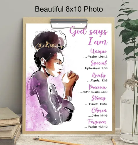 Vista 4 de Arte de pared inspirador con versículo bíblico para mujeres afroamericanas, póster de decoración motivacional para niñas negras, adolescentes, sala