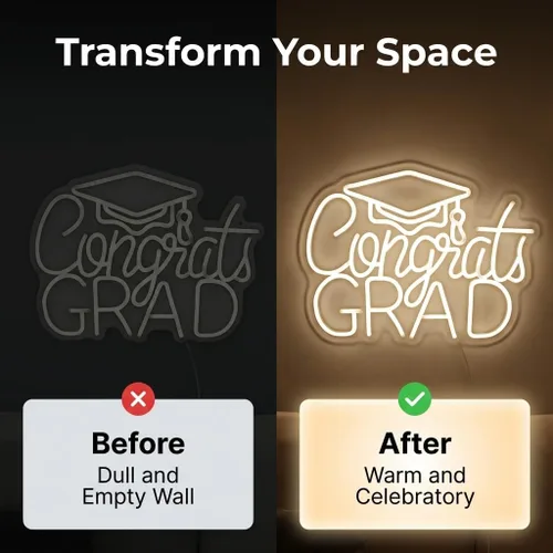 Vista 7 de Letrero de Felicitaciones Graduación Neón 2025 - Decoración de Graduación USB Blanca Cálida para Telón de Fondo, Dormitorio, Noche de Prom