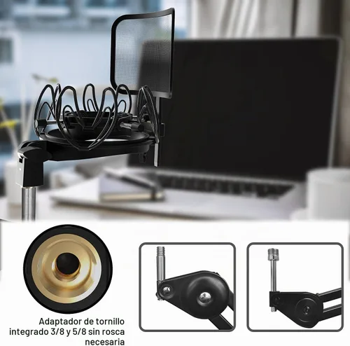 Vista 5 de Soporte universal para micrófono con filtro pop para todos los tamaños de micrófonos de 0.827 in-2.441 in, incluye soporte de micrófono Negro