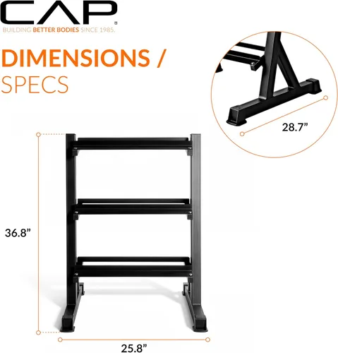 Vista 4 de CAP 280 LB, 550 LB, 1200 LB Dumbbell Set with Horizontal 2-3 Tier Rack, Rubber Hex Free Weights, Home Gym Weight Set for Strength Training