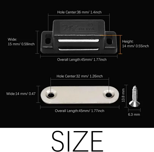 Vista 2 de Paquete de 12 imanes magnéticos para puerta, para cocina, baño, armario, armario, armario, puerta, cajón, 15 libras, tornillos incluidos (negro)