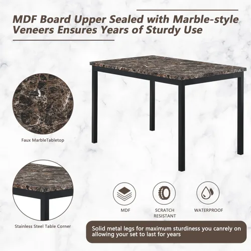 Vista 4 de Majnesvon Juego de mesa de comedor de cocina de 5 piezas para comedor, cocina, comedor, espacio compacto con mesa auxiliar de mármol sintético