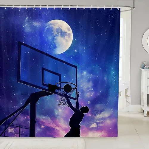 Vista 41 de Cortina de baño de lobo con luna azul noche para niños, juego de cortina de ducha para tinas de cielo estrellado, vida silvestre, animales salvajes